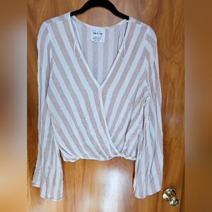 Sadie & Sage White And Pink Striped Wrap Blouse
